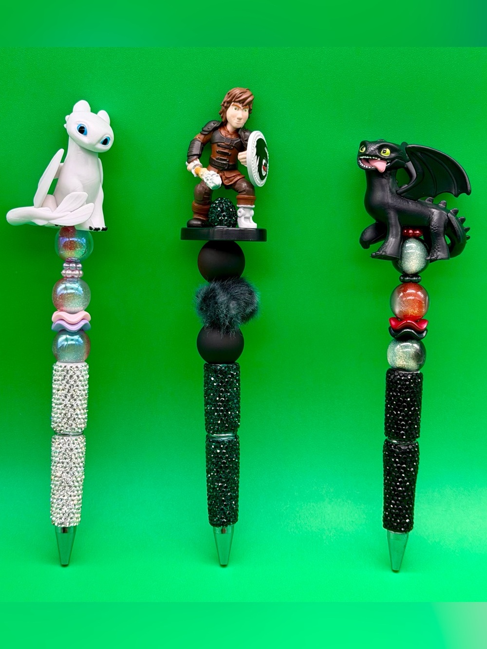 Handcrafted Black & White Dragon and Hero Character Ballpoint Pens - Unbranded